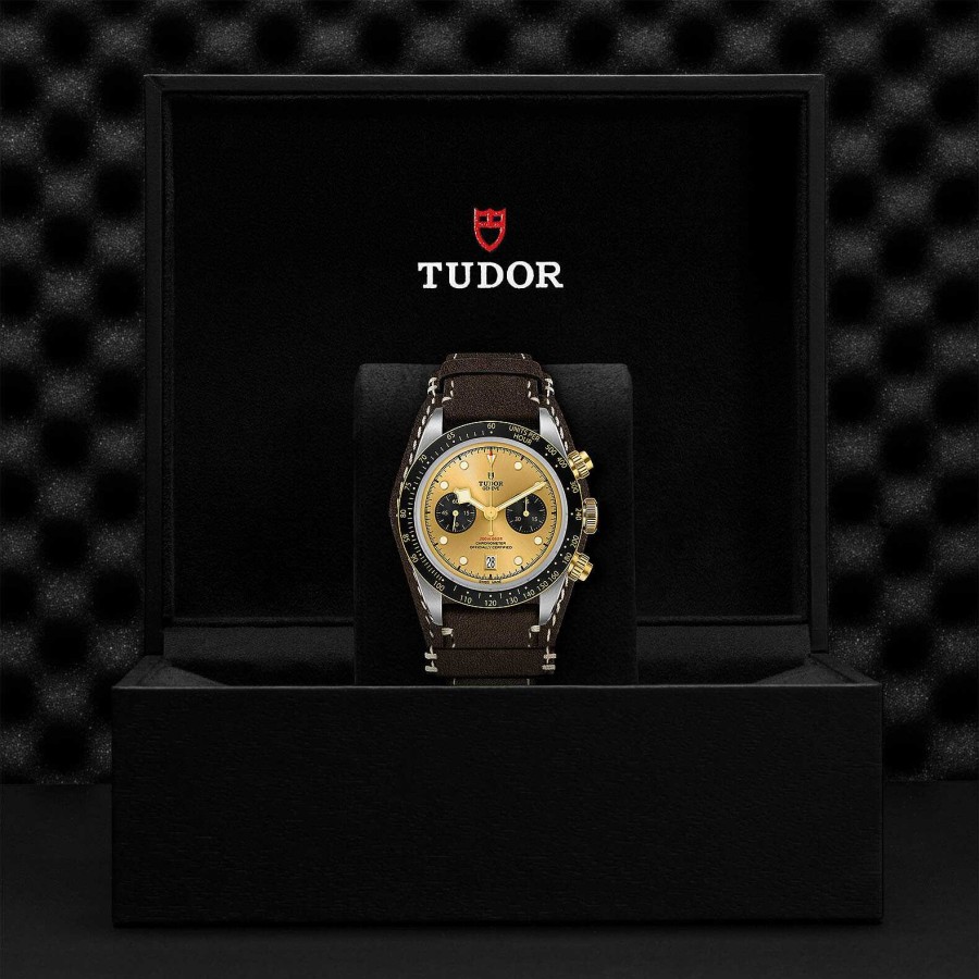 TUDOR Montre Tudor Black Bay Chrono S&G Bo Tier En Acier 41 Mm, Bracelet En Cuir Brun