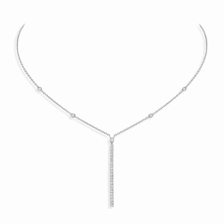 Messika Collier Messika Gatsby Barrette Verticale En Or Blanc Et Diamants