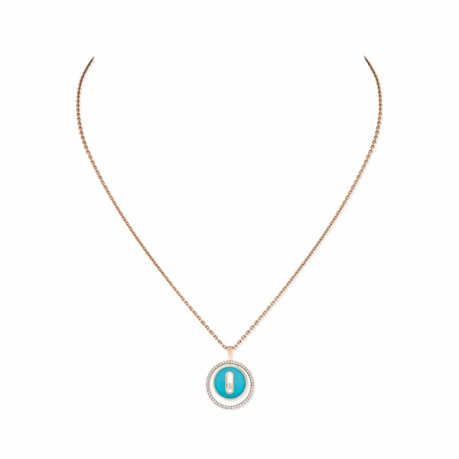 Messika Collier Messika Lucky Move Petit Mod Le En Or Rose, Turquoise Et Diamants