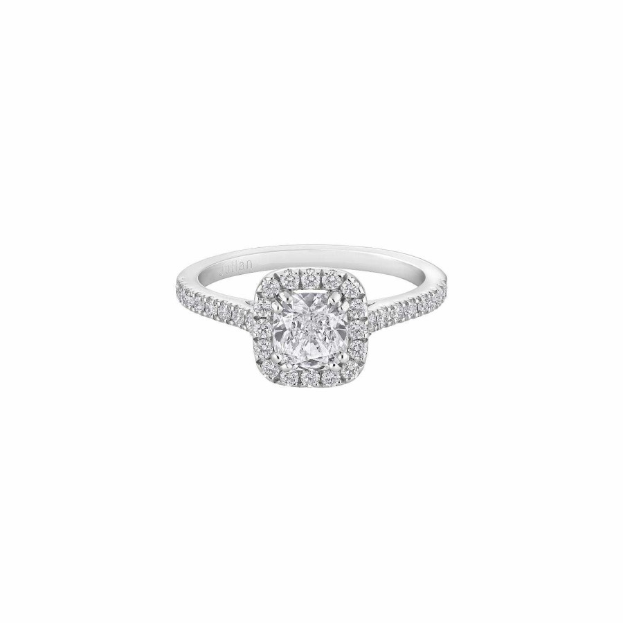 Créations Julian Bague Solitaire En Or Blanc Palladi , Diamant Blanc Et Diamants Blancs