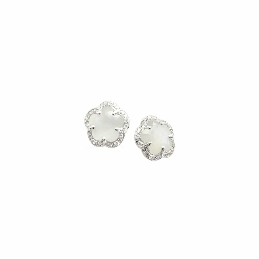 Pasquale Bruni Boucles D'Oreilles Pasquale Bruni Figlia Dei Fiori En Or Blanc, Pierres De Lune Et Diamants Blancs