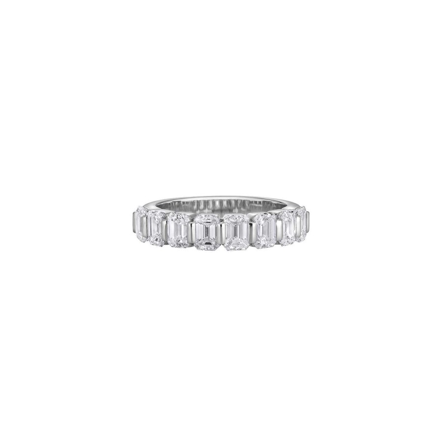 Créations Julian Solitaire Taille Meraude En Or Blanc Palladi Et Diamants Blancs