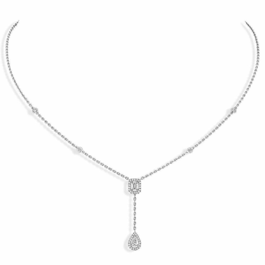 Messika Collier Messika My Twin Cravate En Or Blanc Et Diamants, 2 X 0.15Ct