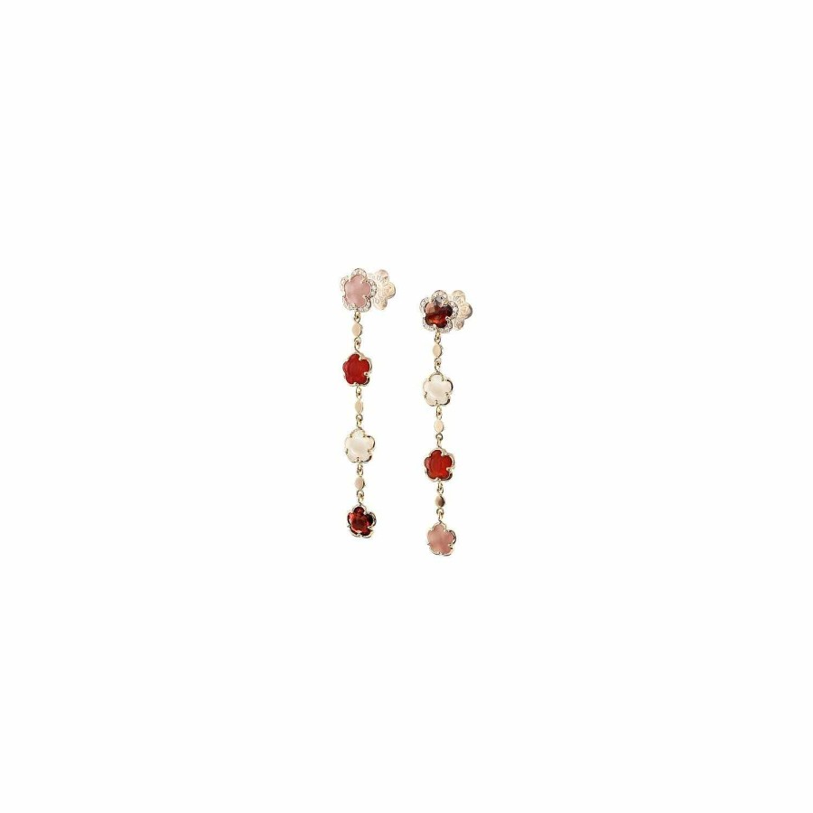 Pasquale Bruni Boucles D'Oreilles Pasquale Bruni Figlia Dei Fiori En Or Rose, Pierre De Lune, Grenat, Cornaline, Calc Doine Rose, Diamants Blancs Et Champagne