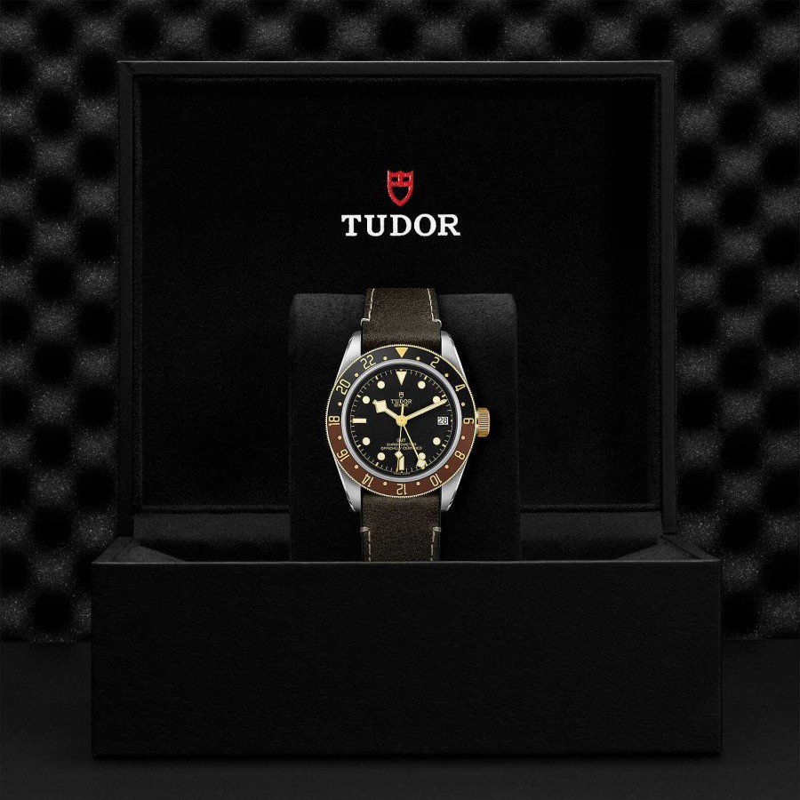 TUDOR Montre Tudor Black Bay Gmt S&G Bo Tier En Acier 41 Mm, Bracelet En Cuir Brun