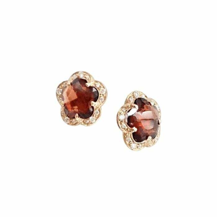 Pasquale Bruni Boucles D'Oreilles Pasquale Bruni Figlia Dei Fiori En Or Rose, Grenats Et Diamants Blancs & Champagnes