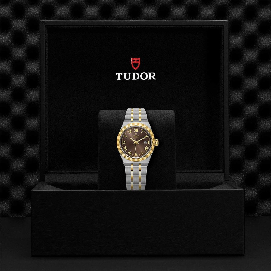 TUDOR Montre Tudor Royal Bo Tier En Acier, 28 Mm, Lunette En Or Jaune