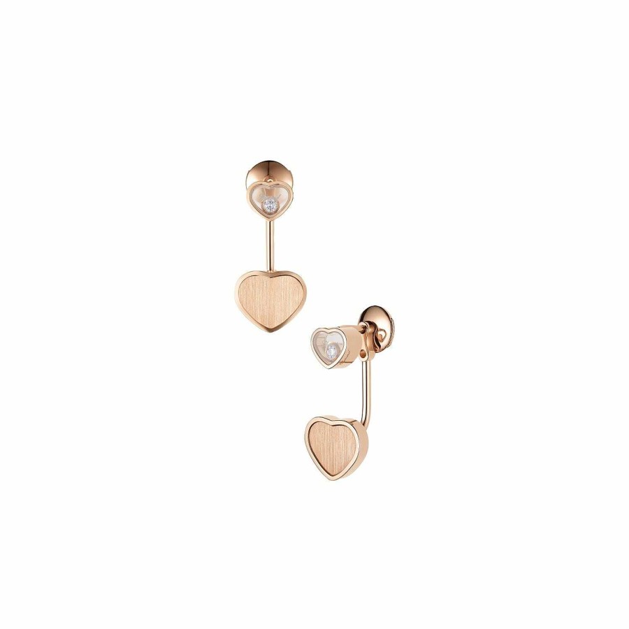 Chopard Boucles D'Oreilles Chopard Happy Hearts Golden Hearts En Or Rose Et Diamants