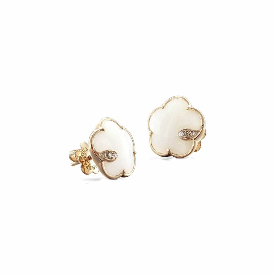 Pasquale Bruni Boucles D'Oreilles Pasquale Bruni Petit Joli' En Or Rose, Agates Blanches Et Diamants Blancs