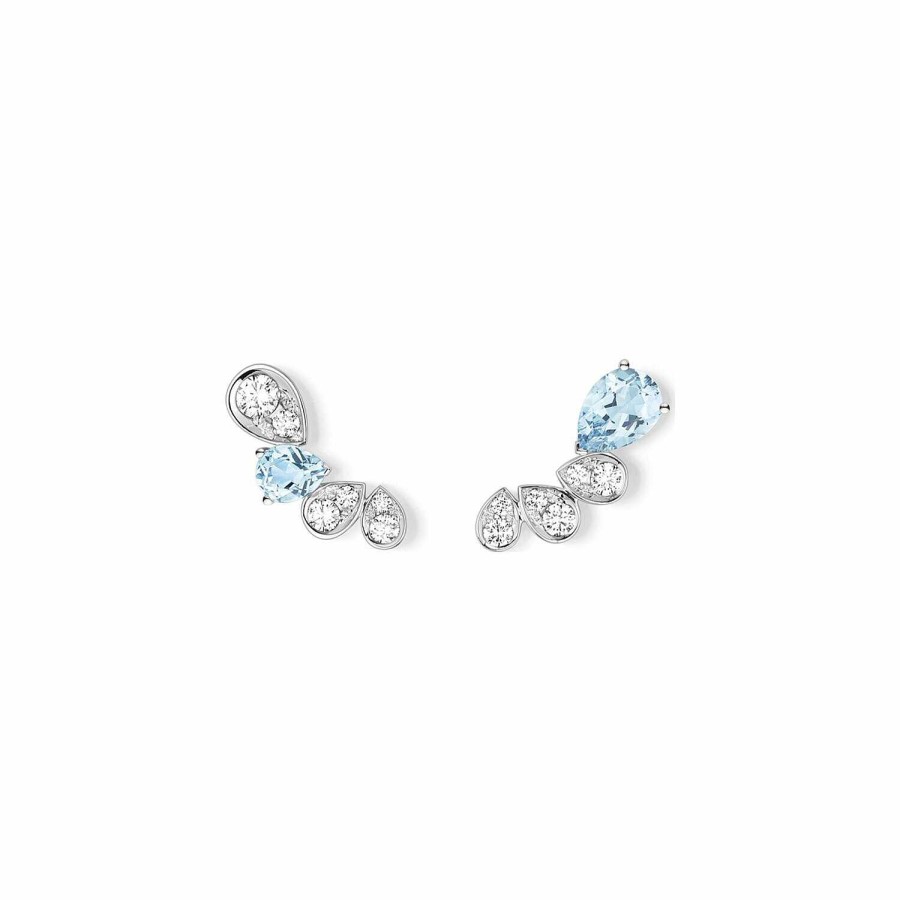 Chaumet Boucles D'Oreilles Chaumet Josephine Ronde D'Aigrette En Or Blanc, Aigue Marine Et Diamants