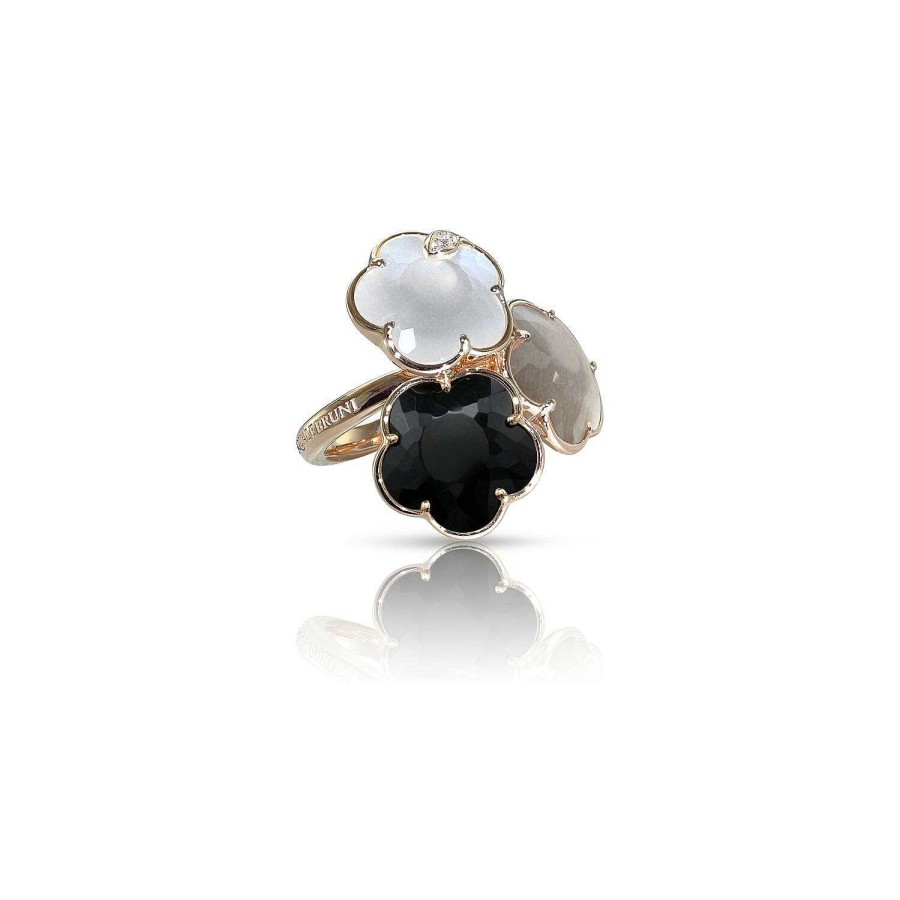 Pasquale Bruni Bague Pasquale Bruni Bouquet Lunaire En Or Rose, Onyx, Pierre De Lune Blanche, Grise Et Diamants