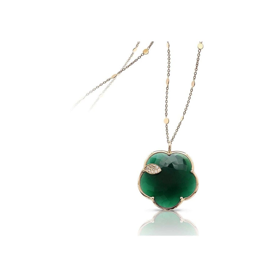 Pasquale Bruni Collier Pasquale Bruni Ton Joli En Or Rose, Agate Verte Et Diamants