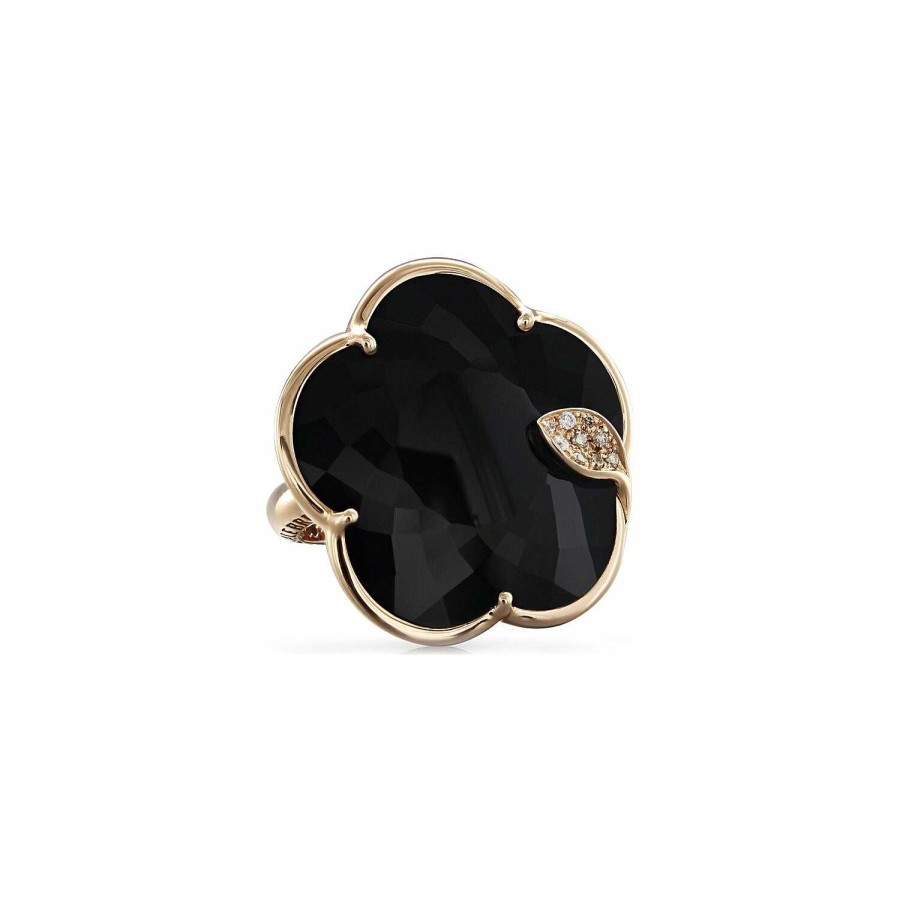 Pasquale Bruni Bague Pasquale Bruni Ton Joli En Or Rose, Onyx Et Diamants Blancs & Champagnes