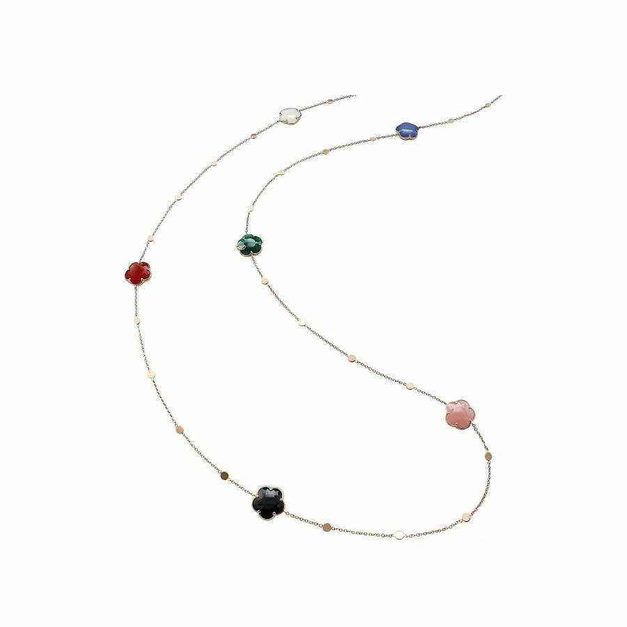 Pasquale Bruni Sautoir Pasquale Bruni Petit Joli En Or Rose, Agate Blanche, Onyx, Doublet Agate Blanche, Lapis-Lazuli, Agate Verte, Calc Doine Rose, Cornaline Rouge Et Diamants