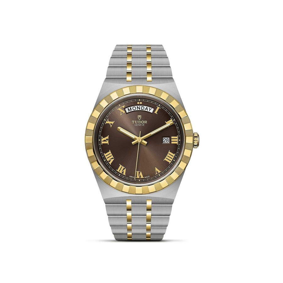 TUDOR Montre Tudor Royal Bo Tier En Acier, 41 Mm, Lunette En Or Jaune