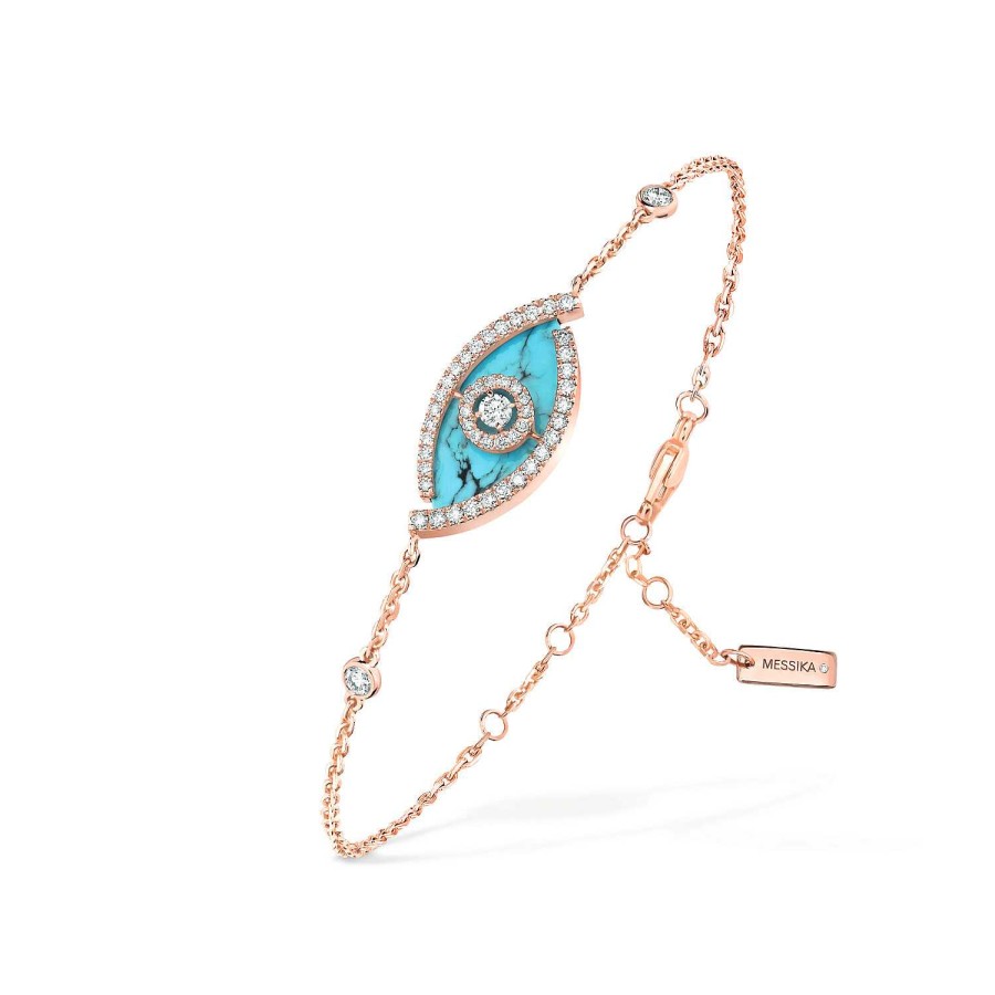 Messika Bracelet Messika Lucky Eye Color En Or Rose, Turquoise Et Diamants