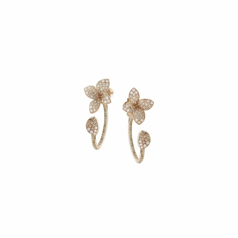 Pasquale Bruni Boucles D'Oreilles Pasquale Bruni Petit Garden En Or Rose, Diamants Bruns Et Blancs