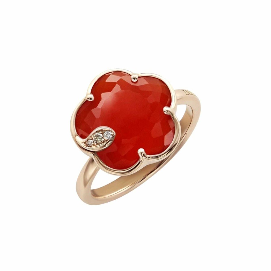 Pasquale Bruni Bague Pasquale Bruni Petit Joli En Or Rose, Cornaline Rouge Et Diamants