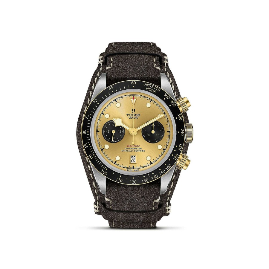 TUDOR Montre Tudor Black Bay Chrono S&G Bo Tier En Acier 41 Mm, Bracelet En Cuir Brun