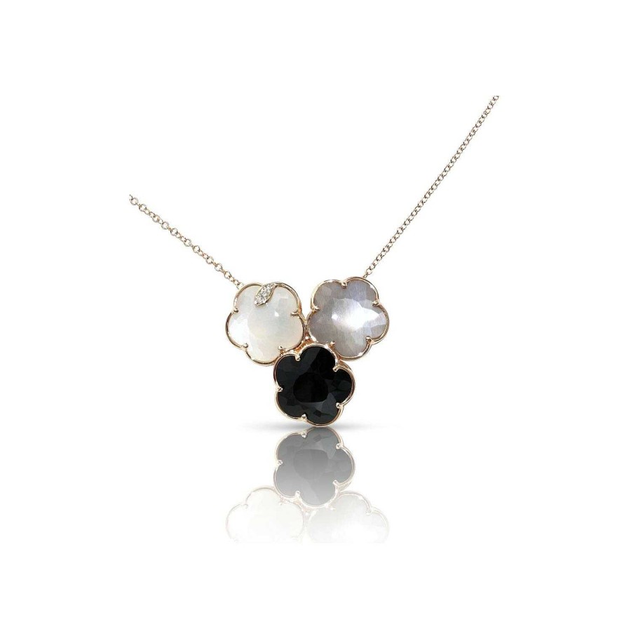 Pasquale Bruni Collier Pasquale Bruni Bouquet Lunaire En Or Rose, Onyx, Pierre De Lune Blanche, Grise Et Diamants