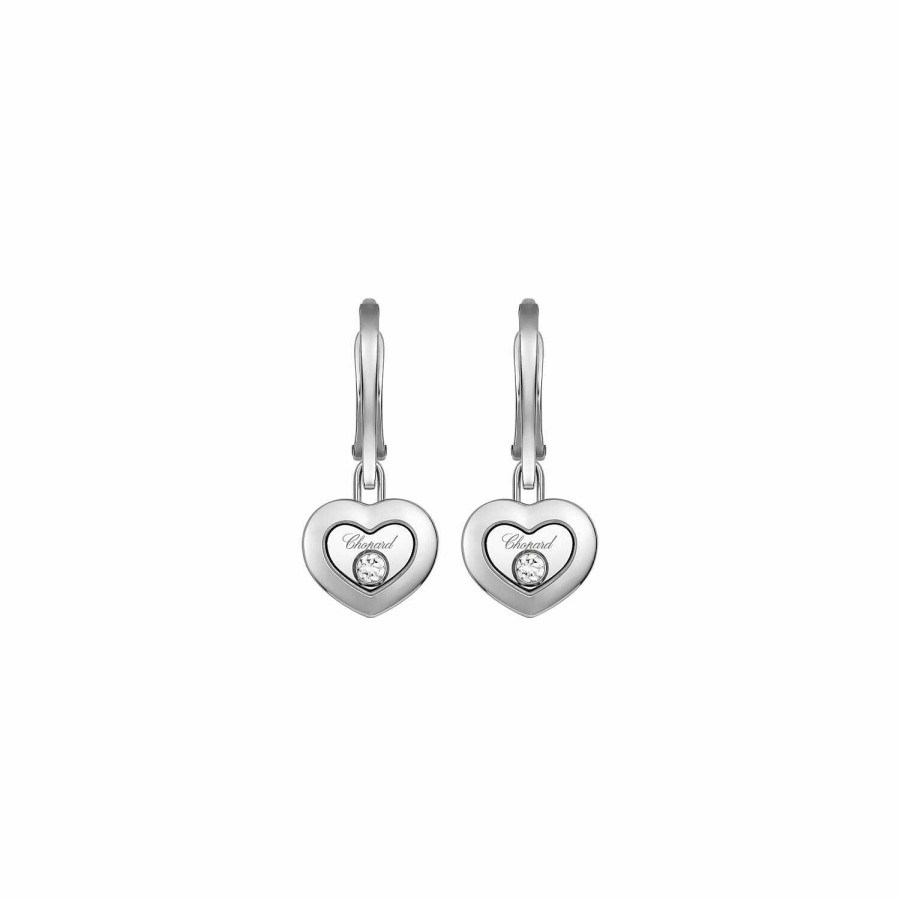 Chopard Boucles D'Oreilles Pendantes Chopard Happy Diamonds Icons En Or Blanc Et Diamants