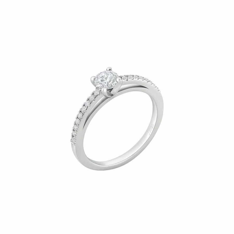 Créations Julian Bague Solitaire En Or Blanc Palladi , Diamant Blanc Et Diamants Blancs