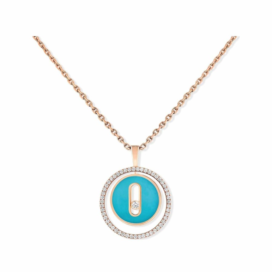 Messika Collier Messika Lucky Move Petit Mod Le En Or Rose, Turquoise Et Diamants