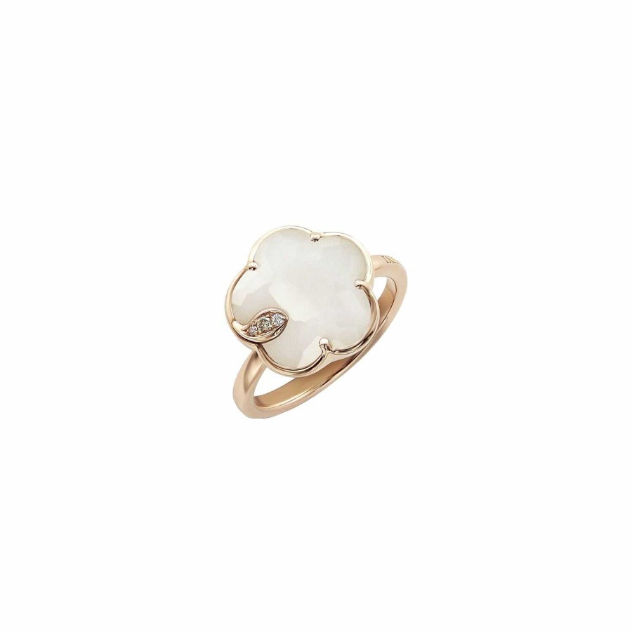 Pasquale Bruni Bague Pasquale Bruni Petit Joli' En Or Rose, Agate Blanche Et Diamants Blancs & Champagnes