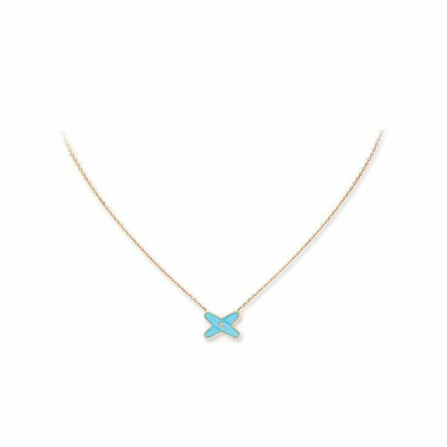 Chaumet Pendentif Chaumet Jeux De Liens En Or Rose, Turquoise Et Diamant