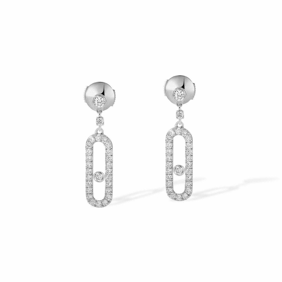 Messika Boucles D'Oreilles Dormeuses Messika Move Uno En Or Blanc Et Diamants