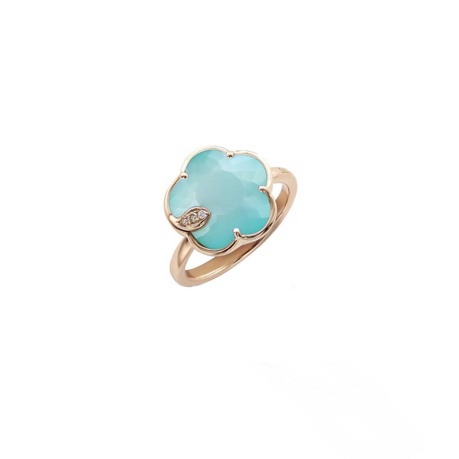 Pasquale Bruni Bague Pasquale Bruni Petit Joli En Or Rose, Diamants, Turquoise Et Pierre De Lune