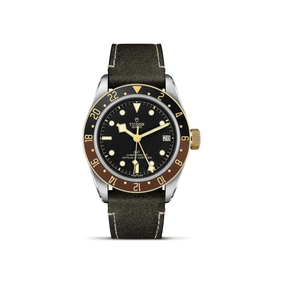 TUDOR Montre Tudor Black Bay Gmt S&G Bo Tier En Acier 41 Mm, Bracelet En Cuir Brun