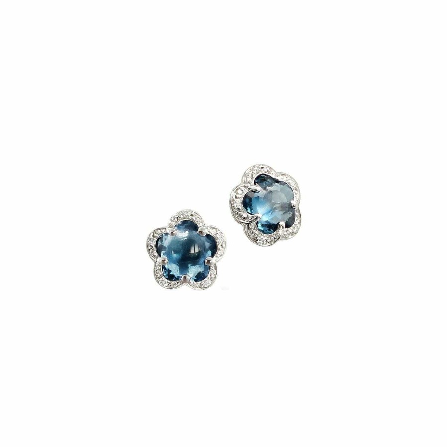 Pasquale Bruni Boucles D'Oreilles Pasquale Bruni Figlia Dei Fiori En Or Blanc, Topaze Bleue London Et Diamants