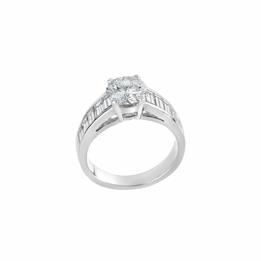 Créations Julian Bague Solitaire En Or Blanc Palladi , Diamant Blanc Et Diamants Blancs