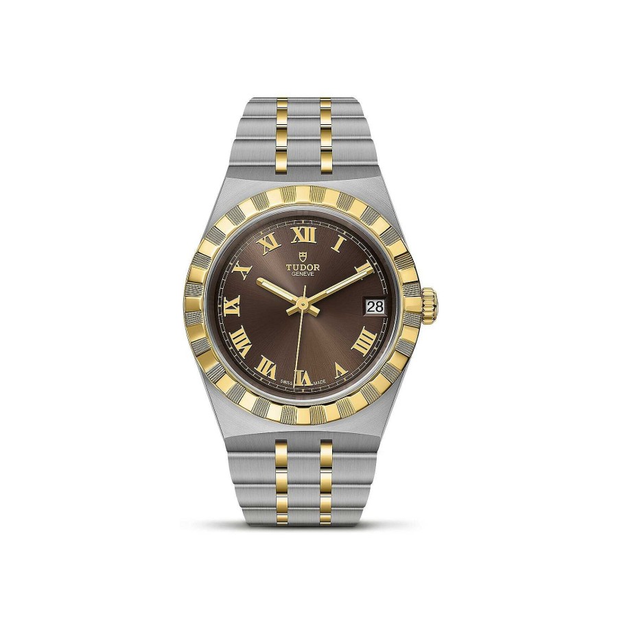 TUDOR Montre Tudor Royal Bo Tier En Acier, 34 Mm, Lunette En Or Jaune