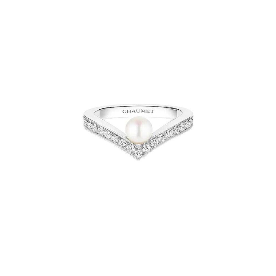 Chaumet Bague Chaumet Jos Phine Aigrette En Or Blanc, Perle Et Diamants