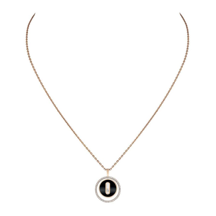 Messika Collier Messika Lucky Move En Or Rose, Diamants Et Onyx, Pm