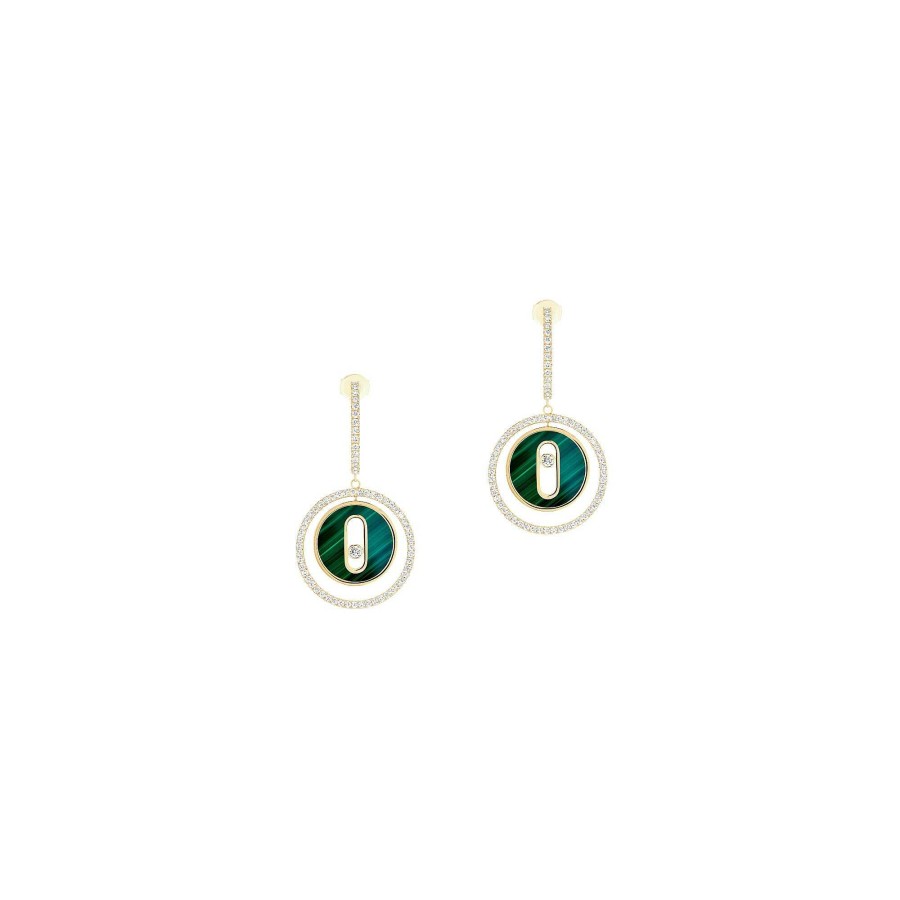 Messika Boucles D'Oreilles Messika Lucky Move Pm En Or Jaune, Diamants Et Malachite