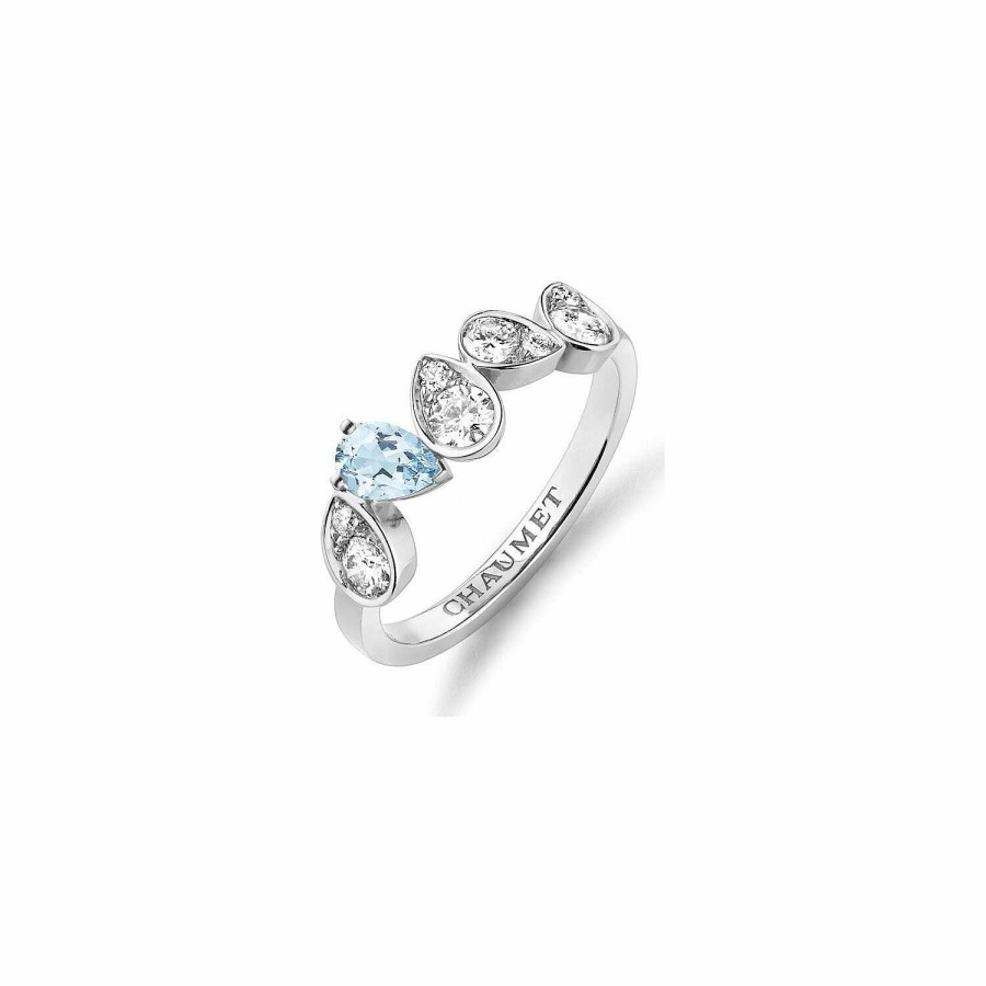 Chaumet Bague Chaumet Jos Phine Ronde D'Aigrettes En Or Blanc, Aigue Marine Et Diamant