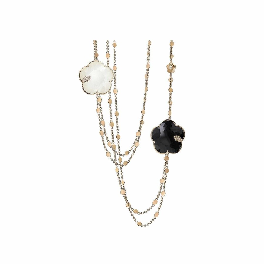 Pasquale Bruni Sautoir Pasquale Bruni Ton Joli En Or Rose, Doublet Agate Blanche Et Nacre, Onyx Et Diamants