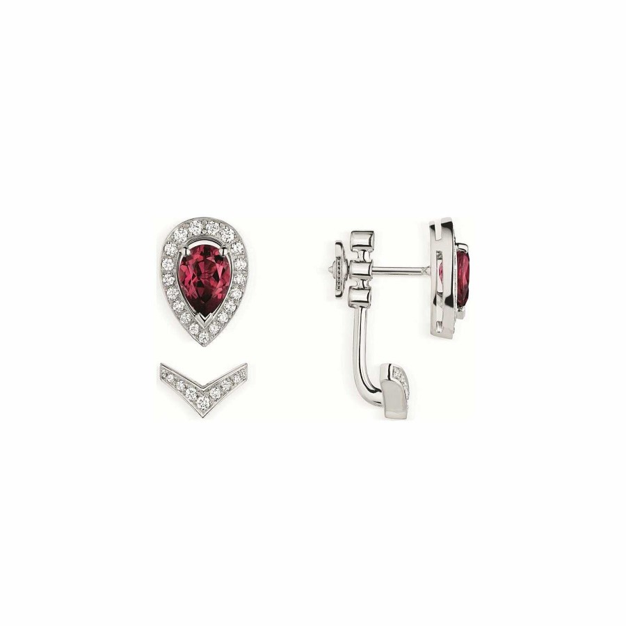 Chaumet Mono Boucle D'Oreille Chaumet Jos Phine Aigrette En Or Blanc, Diamants Et Grenat Rhodolite