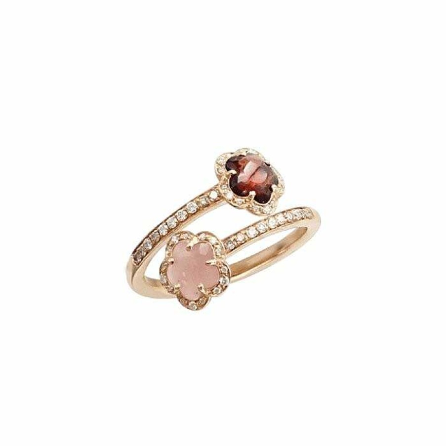 Pasquale Bruni Bague Pasquale Bruni Figlia Dei Fiori En Or Rose, Grenat, Calc Doine Rose Et Diamants Blancs & Champagnes