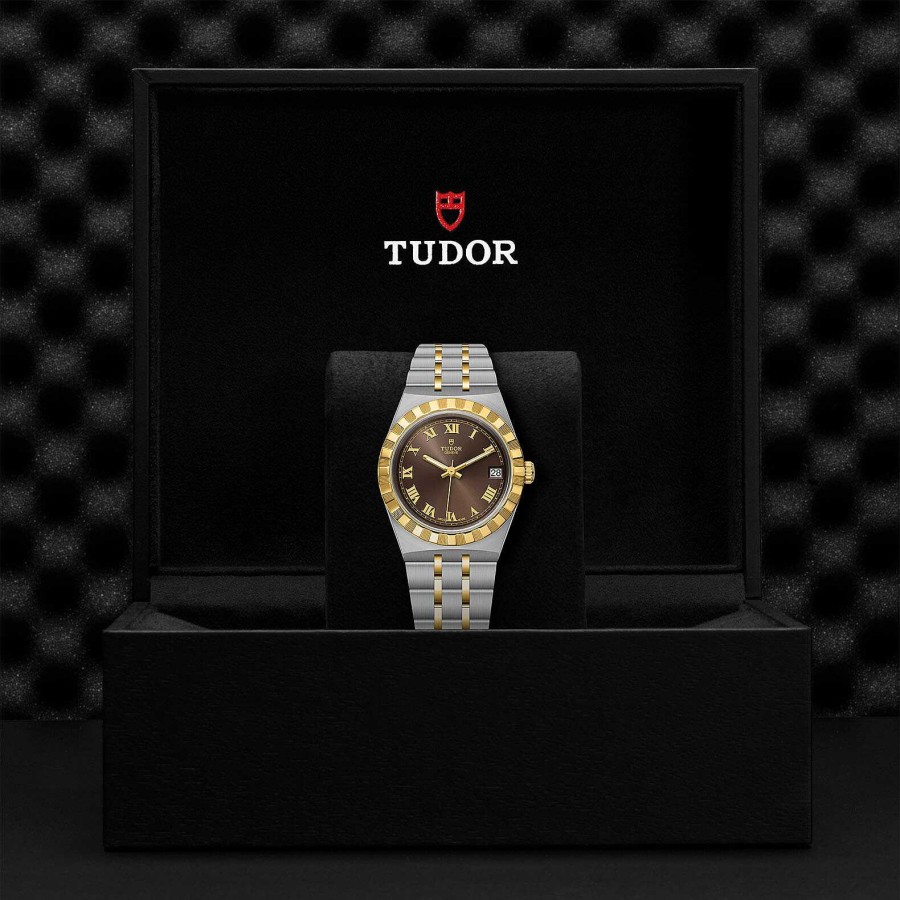 TUDOR Montre Tudor Royal Bo Tier En Acier, 34 Mm, Lunette En Or Jaune