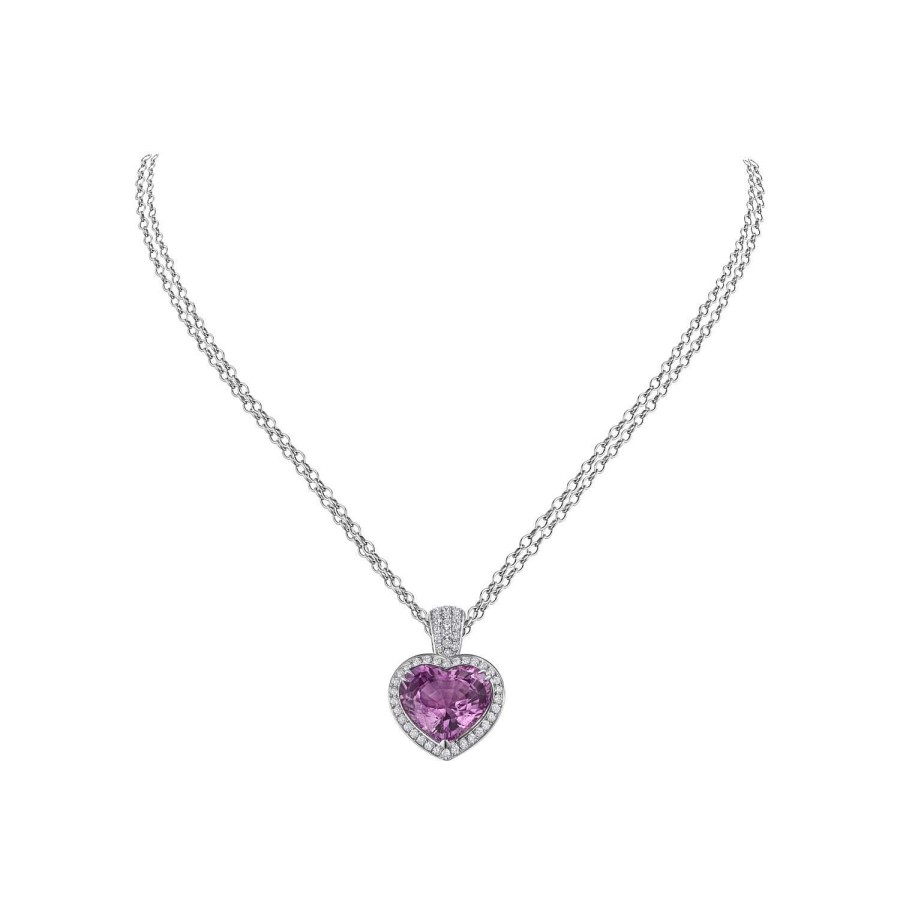 Créations Julian Pendentif C Ur Taille Brillant En Or Blanc, Tourmaline Mauve Et Diamants