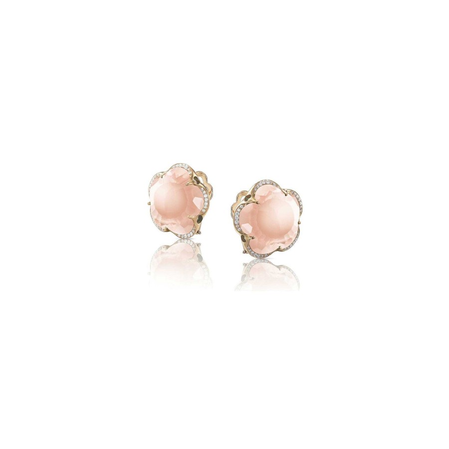 Pasquale Bruni Boucles D'Oreilles Pasquale Bruni Bon Ton En Or Rose, Quartz Rose Et Diamants