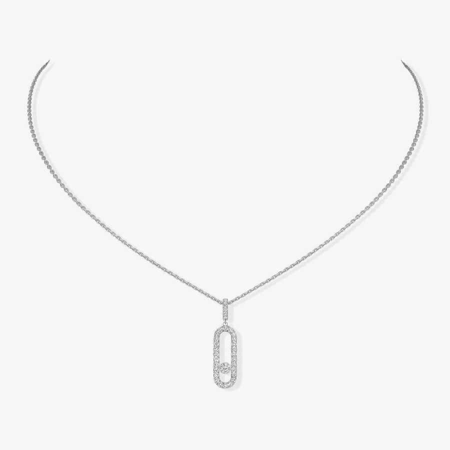 Messika Collier Messika Move Uno Gm En Or Blanc Pav De Diamants