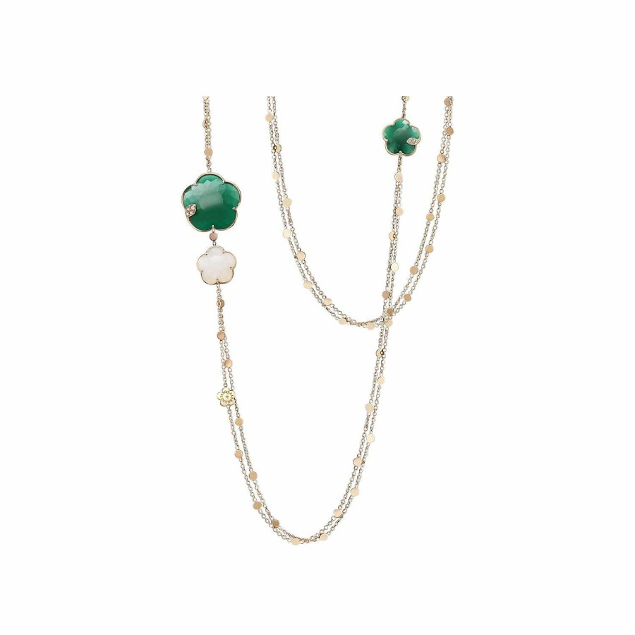 Pasquale Bruni Collier Pasquale Bruni Ton Joli En Or Rose, Agates Vertes, Agates Blanches Et Diamants Blancs