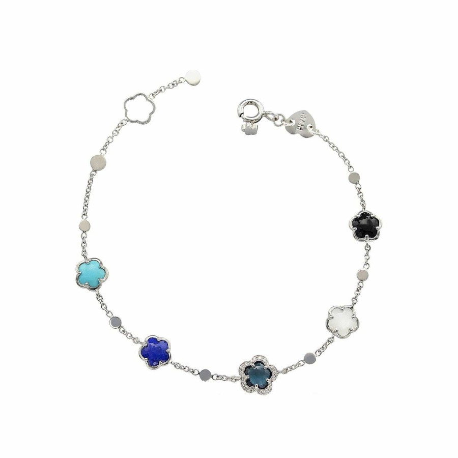 Pasquale Bruni Bracelet Pasquale Bruni Figlia Dei Fiori En Or Blanc, Topaze Blue London, Turquoise, Pierre De Lune, Onyx, Lapis-Lazuli, Et Diamants