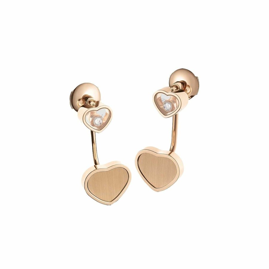 Chopard Boucles D'Oreilles Chopard Happy Hearts Golden Hearts En Or Rose Et Diamants