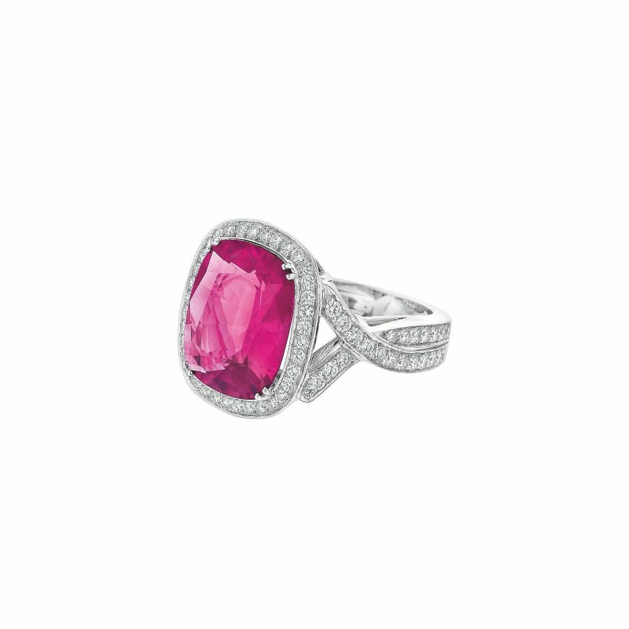 Créations Julian Bague Solitaire En Or Blanc Palladi , Rubellite Et Diamants Blancs